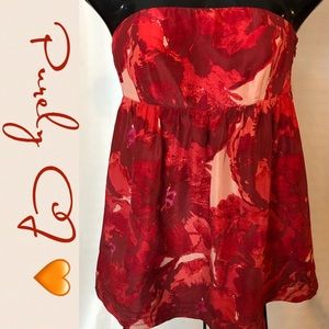 BANANA REPUBLIC Strapless/Sleeveless Top, Red & Peach watercolor Size 0 EUC